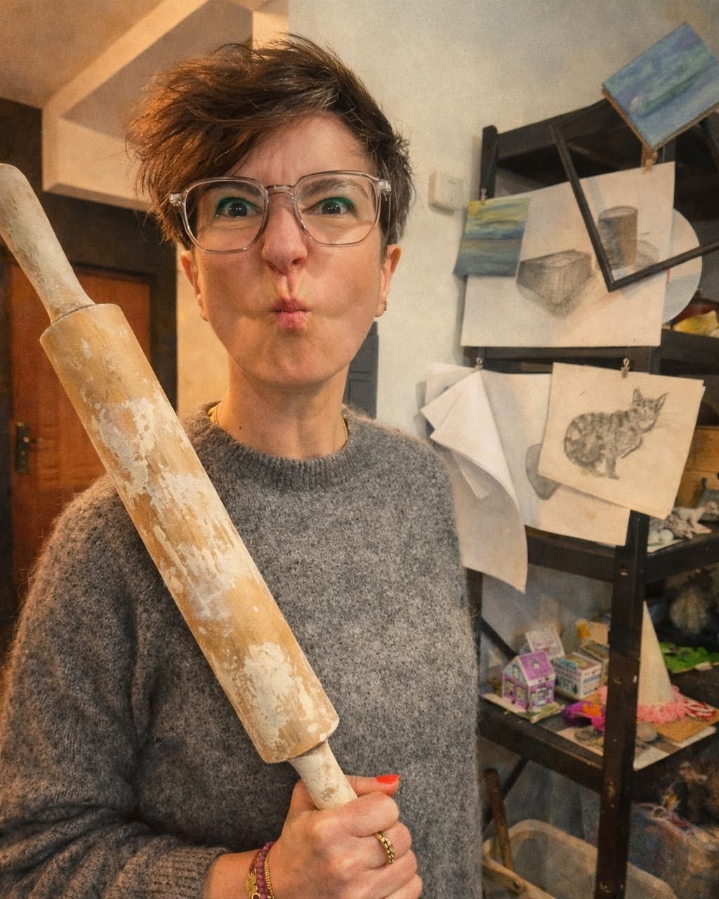 Kasia podczas przygotowywania materiałów do twórczych warsztatów
