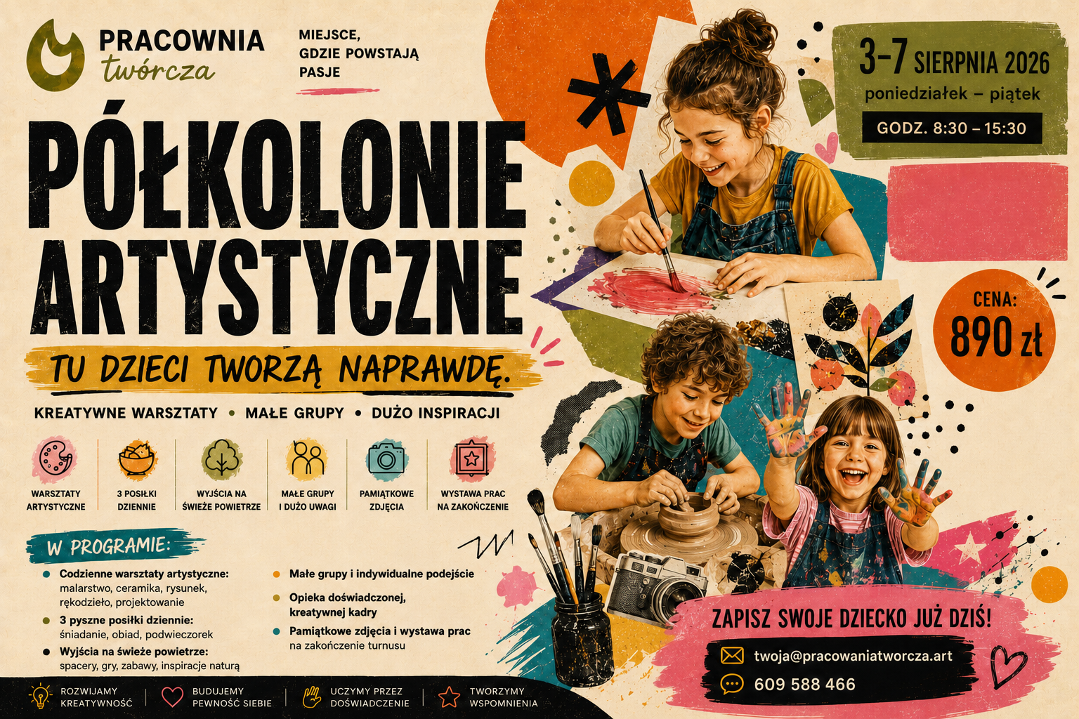 Półkolonie artystyczne 3–7 sierpnia 2026 w Pracowni Twórczej w Ożarowie Mazowieckim